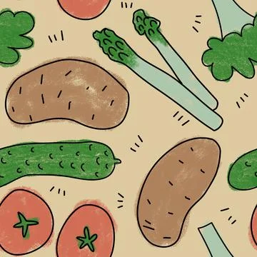 Hand drawn seamless pattern with vegetables veggies vegan vegetarian design Stock Illustration