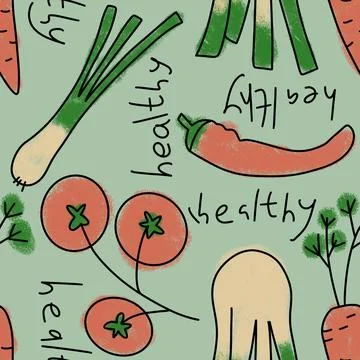 Hand drawn seamless pattern with vegetables veggies vegan vegetarian design Stock Illustration