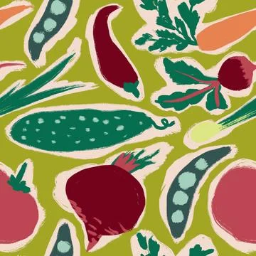 Hand drawn seamless pattern with vegetables veggies vegan vegetarian design Illustrazione stock