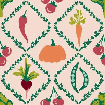 Hand drawn seamless pattern with vegetables veggies vegan vegetarian design in Illustrazione stock