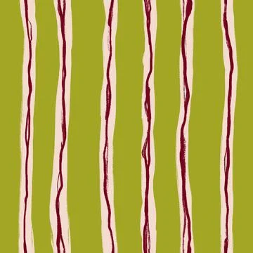 Hand drawn seamless pattern of vertical bright red green stripes, summer vibrant Illustrazione stock