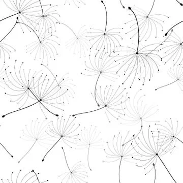 Hand drawn seamless pattern. Vintage paper art illustration with black dandel Stock Illustration