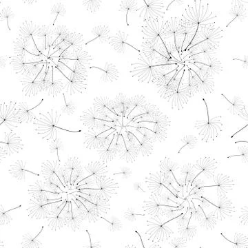 Hand drawn seamless pattern. Vintage paper art illustration with black dandel Stock Illustration