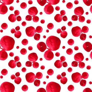 Hand drawn seamless pattern watercolor abstract red blob like berries on white Stock Illustration