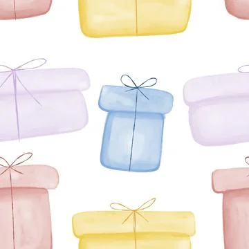 Hand drawn seamless pattern with watercolor gift boxes. Stock Illustration