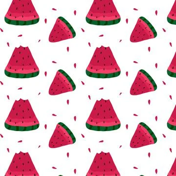 Hand-drawn seamless pattern with watermelon slices Stock Illustration