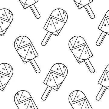Hand drawn seamless pattern watermelon ice cream Stock Illustration