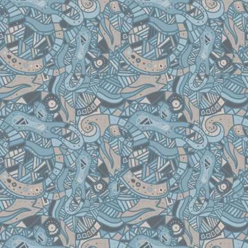 Hand drawn seamless pattern with wave, curl and triangle 스톡 일러스트