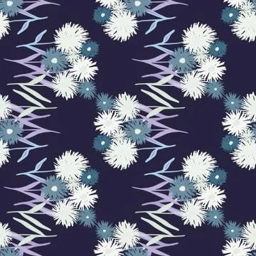 Hand drawn seamless pattern with white and navy blue abstract blowball bouque Stock Illustration