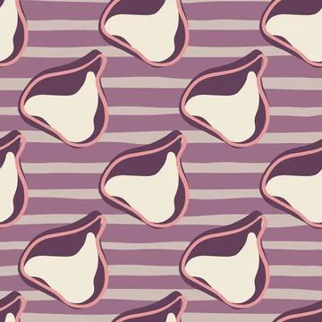 Hand drawn seamless pattern with white fig pattern print. Striped purple back イラスト素材