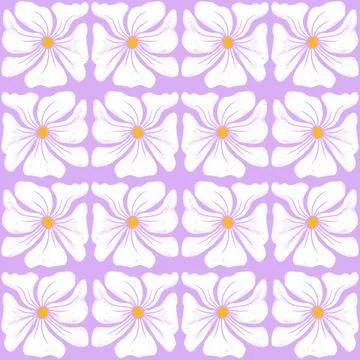 Hand drawn seamless pattern with white mid century modern daisy flowers on 스톡 일러스트
