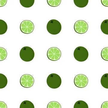Hand drawn seamless pattern with whole and sliced lime. Fabric print texture Stock Illustration