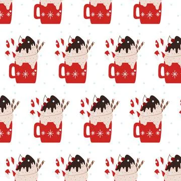 Hand drawn seamless pattern with winter cup. Stock Illustration