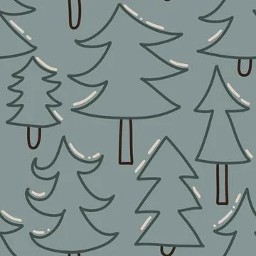 Hand drawn seamless pattern with winter fir spruce christmas tree forest wood Stock Illustration