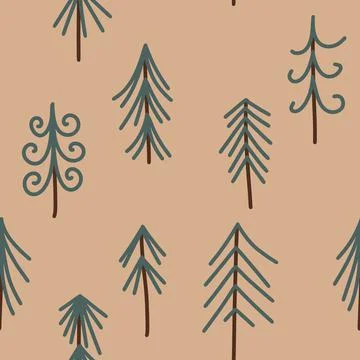 Hand drawn seamless pattern with winter fir spruce christmas tree forest wood Stock Illustration