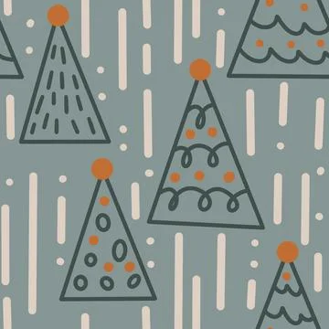 Hand drawn seamless pattern with winter fir spruce christmas tree forest wood Stock Illustration
