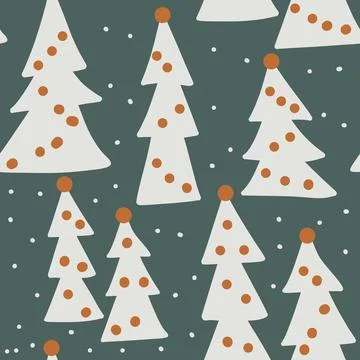 Hand drawn seamless pattern with winter fir spruce christmas tree forest wood Stock Illustration
