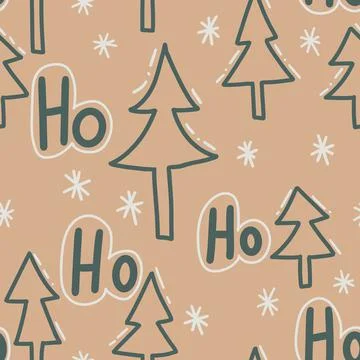 Hand drawn seamless pattern with winter fir spruce christmas tree forest wood Stock Illustration