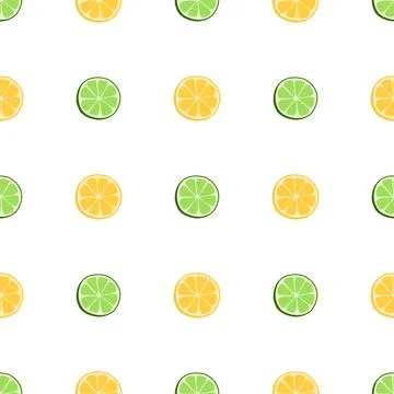 Hand drawn seamless pattern with yellow lemon and green lime circle slice for Illustrazione stock