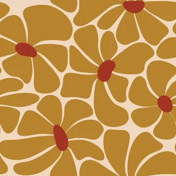 Hand drawn seamless pattern with yellow mustard daisy flowers on beige Stock Illustration