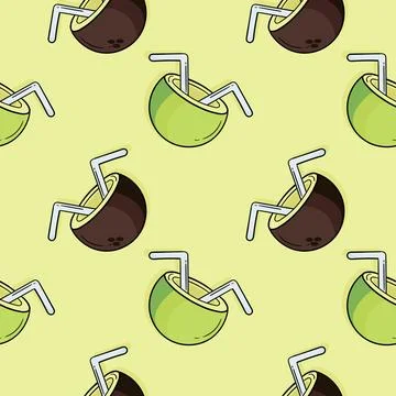 Hand drawn seamless pattern of young coconuts and old coconuts 스톡 일러스트