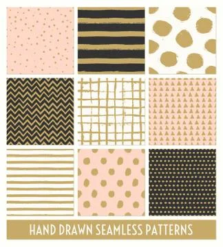 Hand Drawn Seamless Patterns Collection Stock Illustration