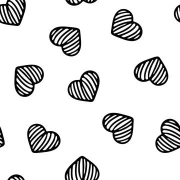Hand Drawn Seamless Patterns with Hearts in Doodle Style. Stock Illustration