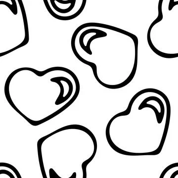 Hand Drawn Seamless Patterns with Hearts in Doodle Style. Stock Illustration