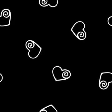 Hand Drawn Seamless Patterns with Hearts in Doodle Style. Stock Illustration