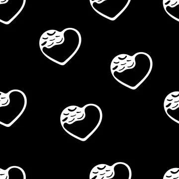 Hand Drawn Seamless Patterns with Hearts in Doodle Style. Stock Illustration