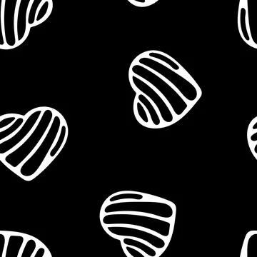 Hand Drawn Seamless Patterns with Hearts in Doodle Style. Stock Illustration