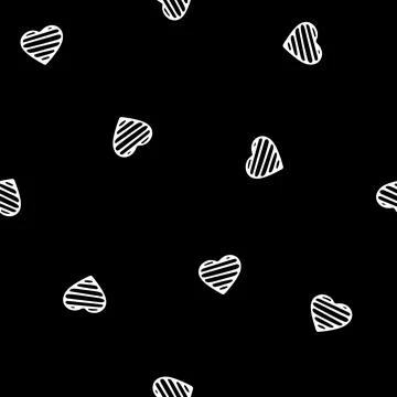 Hand Drawn Seamless Patterns with Hearts in Doodle Style. Stock Illustration