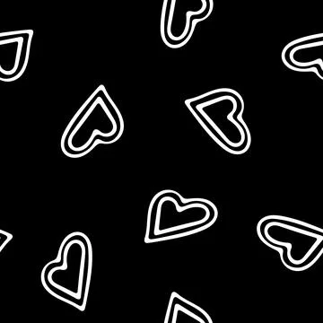 Hand Drawn Seamless Patterns with Hearts in Doodle Style. Stock Illustration