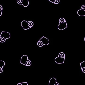 Hand Drawn Seamless Patterns with Hearts in Doodle Style. Stock Illustration