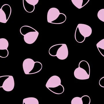 Hand Drawn Seamless Patterns with Hearts in Doodle Style. Stock Illustration
