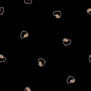 Hand Drawn Seamless Patterns with Hearts in Doodle Style. Stock Illustration