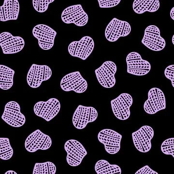 Hand Drawn Seamless Patterns with Hearts in Doodle Style. Stock Illustration