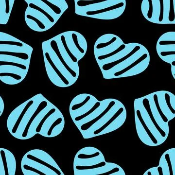 Hand Drawn Seamless Patterns with Hearts in Doodle Style. Stock Illustration