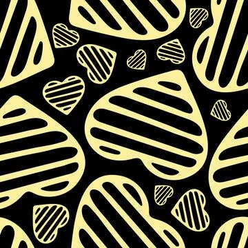 Hand Drawn Seamless Patterns with Hearts in Doodle Style. Stock Illustration