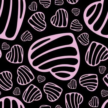 Hand Drawn Seamless Patterns with Hearts in Doodle Style. Stock Illustration