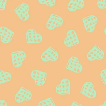 Hand Drawn Seamless Patterns with Hearts in Doodle Style. Stock Illustration