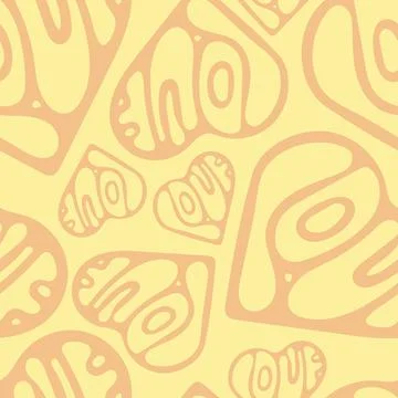 Hand Drawn Seamless Patterns with Hearts in Doodle Style. Stock Illustration