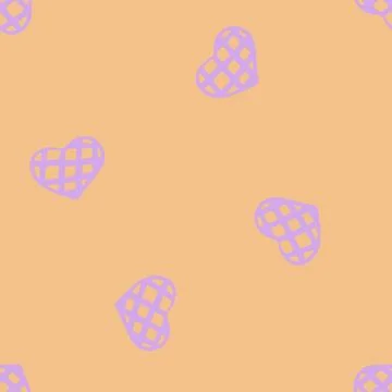 Hand Drawn Seamless Patterns with Hearts in Doodle Style. Stock Illustration