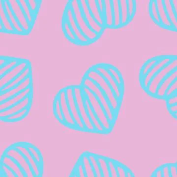 Hand Drawn Seamless Patterns with Hearts in Doodle Style. Stock Illustration