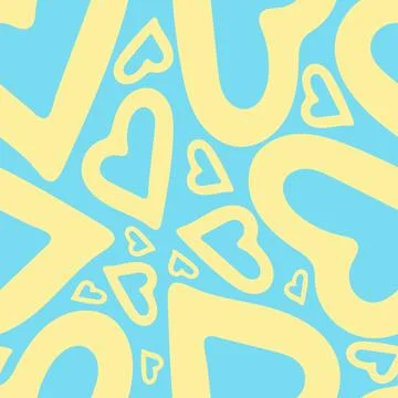 Hand Drawn Seamless Patterns with Hearts in Doodle Style. Stock Illustration