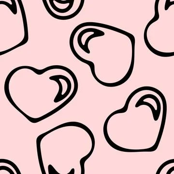 Hand Drawn Seamless Patterns with Hearts in Doodle Style. Stock Illustration