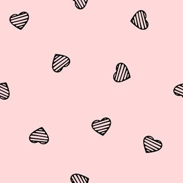 Hand Drawn Seamless Patterns with Hearts in Doodle Style. Stock Illustration