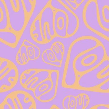 Hand Drawn Seamless Patterns with Hearts in Doodle Style. Stock Illustration