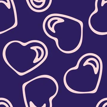 Hand Drawn Seamless Patterns with Hearts in Doodle Style. Stock Illustration