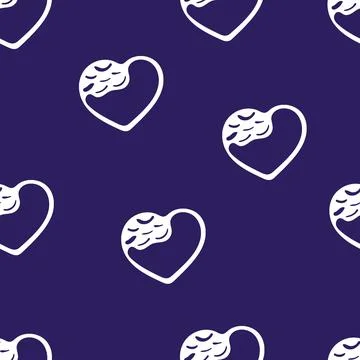 Hand Drawn Seamless Patterns with Hearts in Doodle Style. Stock Illustration